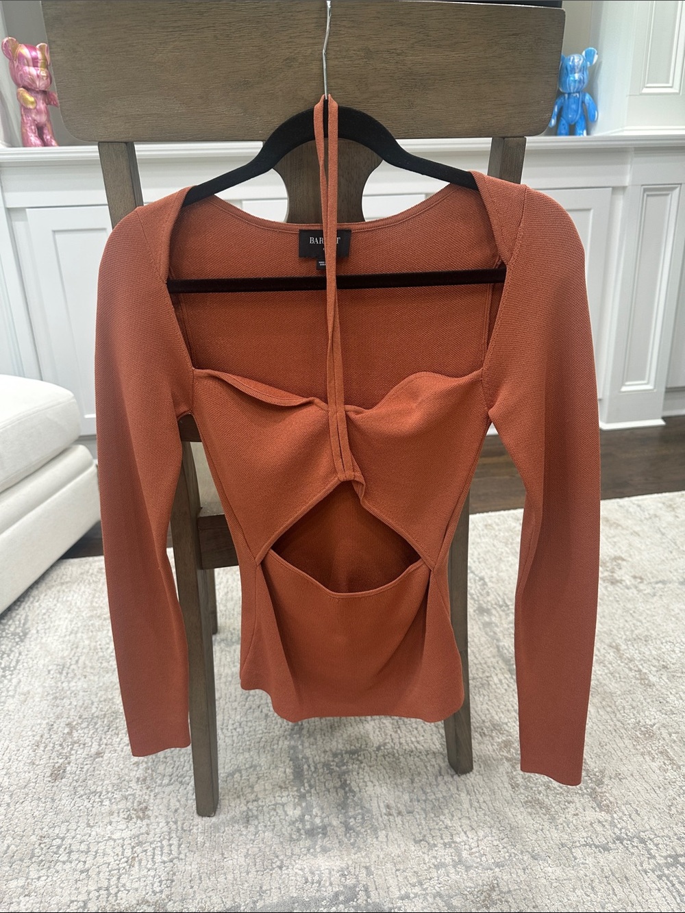Bardot Rust Cutout Long Sleeve Knit Top
